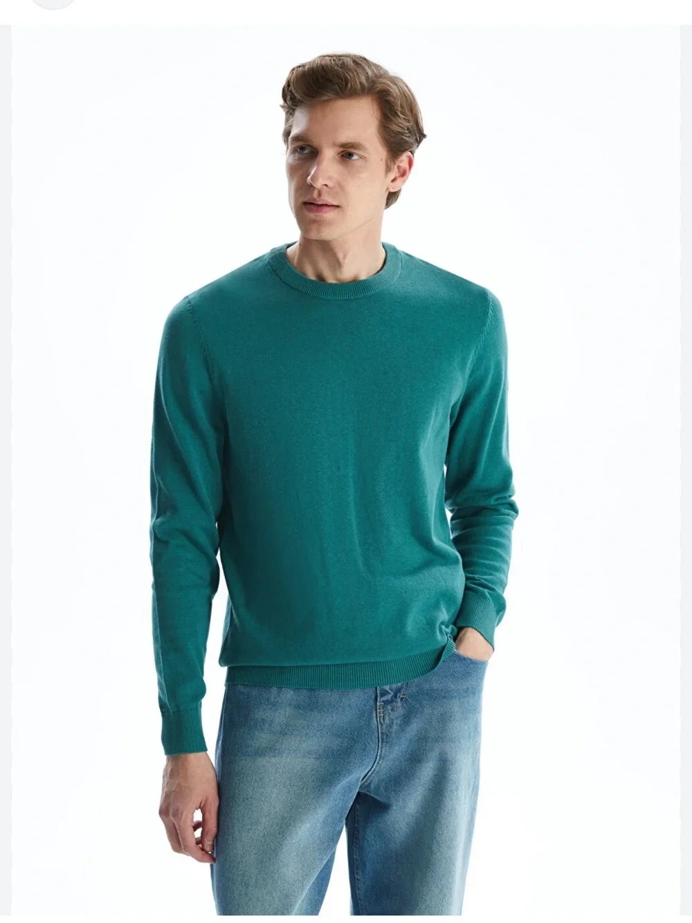 NWT Forte Cashmere Classic Cashmere Crewneck Sweater Lightweight Green Blue S